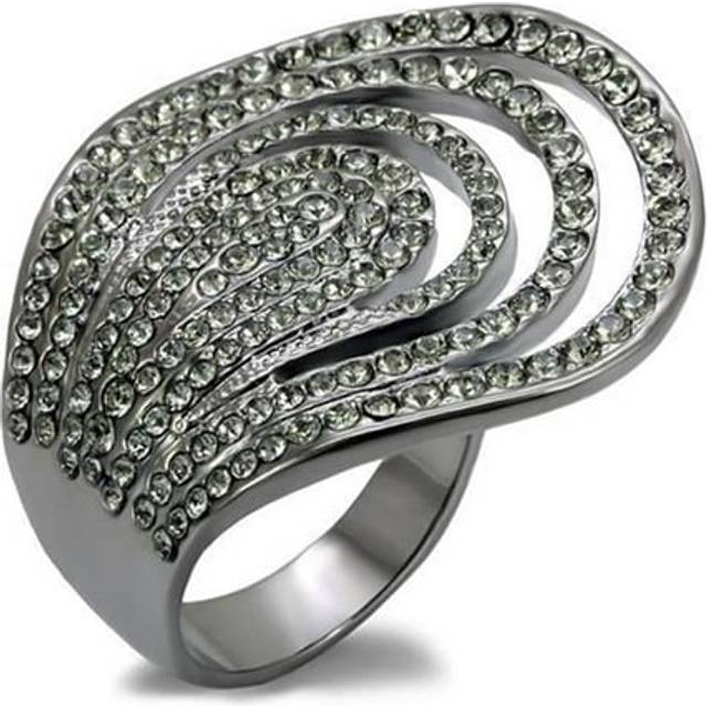 Alamode LO1669-8 Women TIN Cobalt Black Brass Ring with Top Grade Crystal in Black Diamond - Size 8