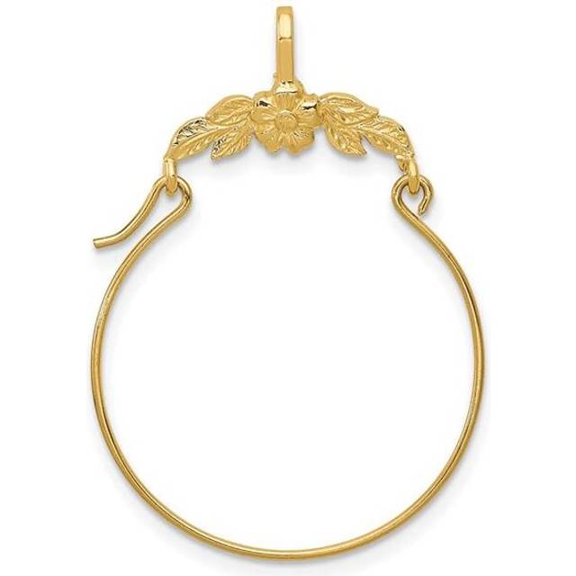 14K Yellow Gold Polished Floral Charm Holder