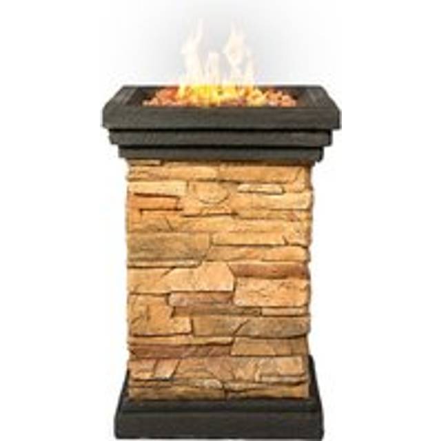 Homeology MAKARA Hand-crafted Stone Fire Column Garden and Patio Gas Fire Pit