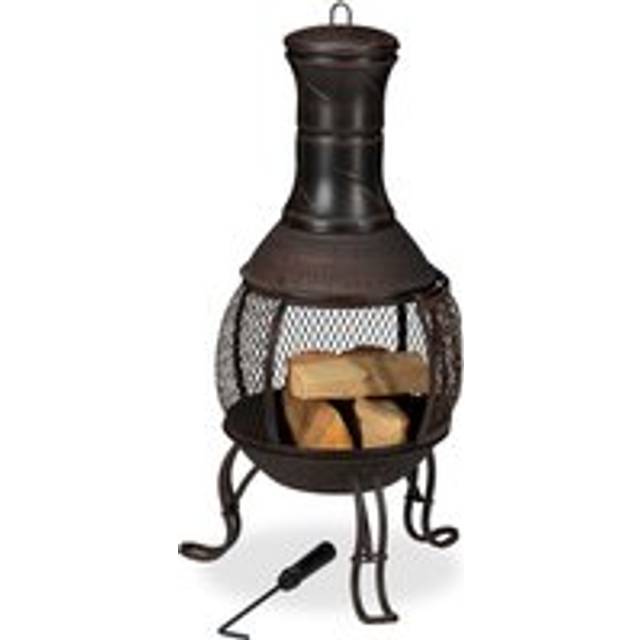 Relaxdays - chiminea, fire poker, grate, spark guard, garden, outdoor, fire pit, height 89 cm, gold