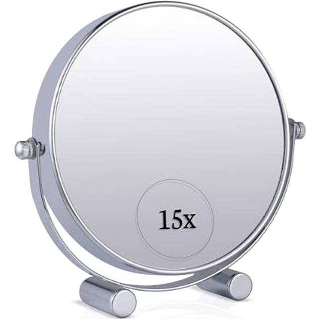 MIRRORVANA Small 15X Magnifying Tabletop Mirror for Makeup - Double Si