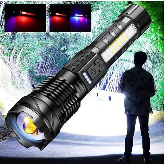 1/2/4/6st 2600MAH Typ-C Uppladdningsbar bärbar multifunktionell LED-ficklampa Inbyggd 18650 batteri, 7-läges ljuskontroll, batteriindikatorlampa, alum - vit laserveke (En-Storlek,2 st,4st-,6st-,2st-2 box,4st-4 box,6st-6 box,8st-8 box)