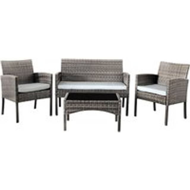 4 Piece Rattan Garden Furniture Set In Grey With Waterproof Cover