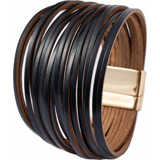 SHEIN 1 Pc Multilayer Women Bracelet Handmade Leather Bracelet For Women Magnet Buckle Wide Bracelet 2023 Fashiion Jewelry