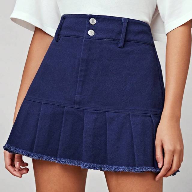 SHEIN Women&#39;s Vintage Preppy Style Pleated Washed Casual Skirt