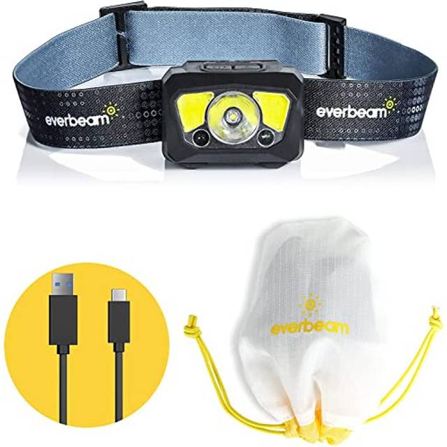 Everbeam H7 LED Pannlampa - Vattentålig med Uppladdningsbart Batteri - 28 Timmars Drifttid - 1100 Lumen Effekt - Perfekt för Utomhusaktiviteter, Vandring, Camping, Fiske, Jakt, Strömavbrott med Mera
