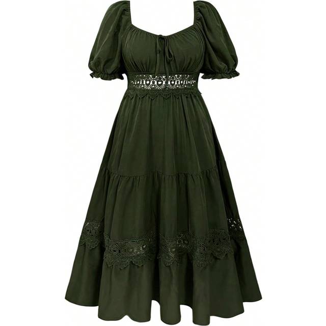 Flirla Plus Size Holiday & Leisure Solid Color Lace Patchwork Dress With Sweetheart Neckline