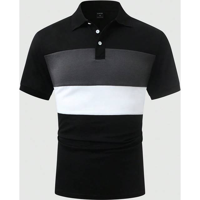 Manfinity Men&#39;s Short Sleeved Color Block Polo Shirt, Collar Graphic Work Shirt