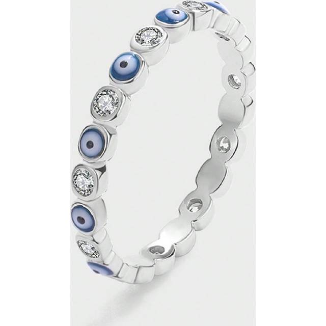 SHEIN 1pc 925 Sterling Silver Plated Platinum European & American Classic Colorful Enamel Devil&#39;s Eye Zirconia Ring, Suitable For Gift, Date, Party, Daily W