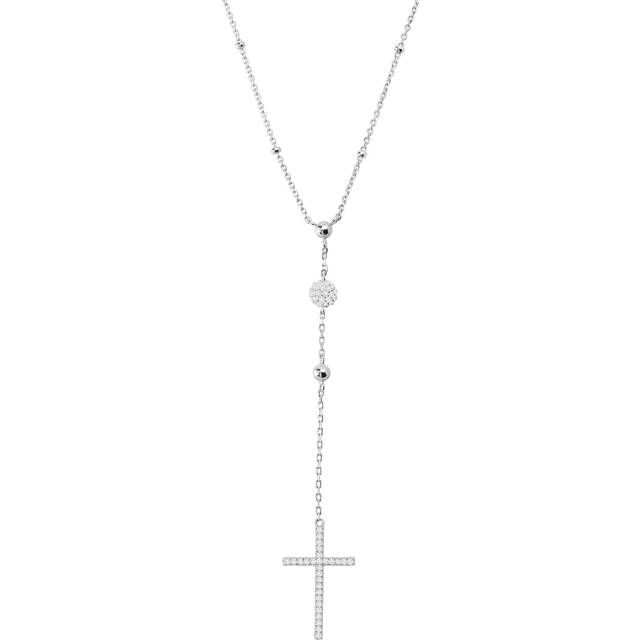 Silpada 'Cross Lariat' Y-Necklace w Cubic Zirconias in Sterling Silver, 18" + 2" - White