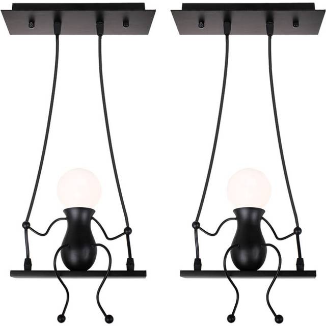 Creative Cute Children Pendant Light Retro Vintage Hanging Light Human Shape Chandelier for Children Room Bedroom Kindergarten Cafe Black(2 Piece)