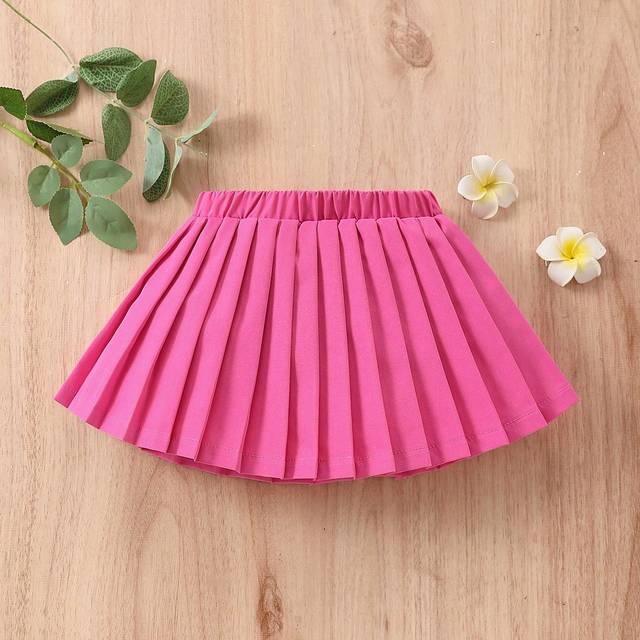 SHEIN New Fashion Outdoor Classic Simple Solid Color Pleated Skirt For Baby Girls, Comfortable