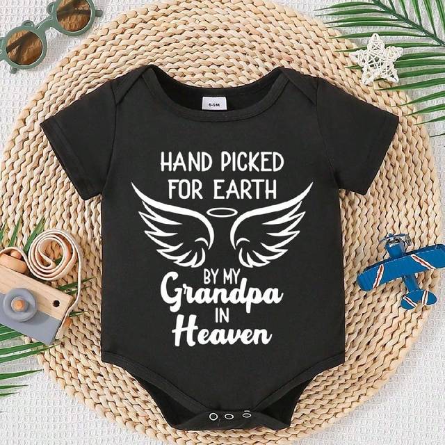 SHEIN Newborn Baby Boy Letter Printing Cute Bodysuit