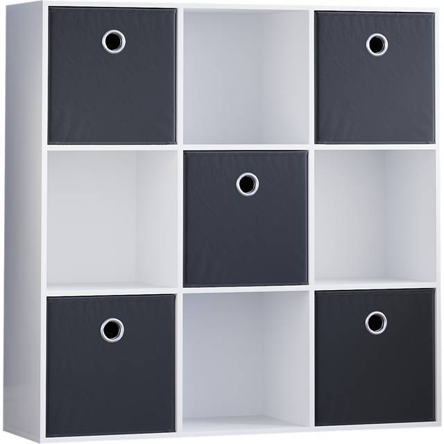 (White, Black) Durham 3x3 Cube Shelf Drawer Bookcase + 5 Baskets