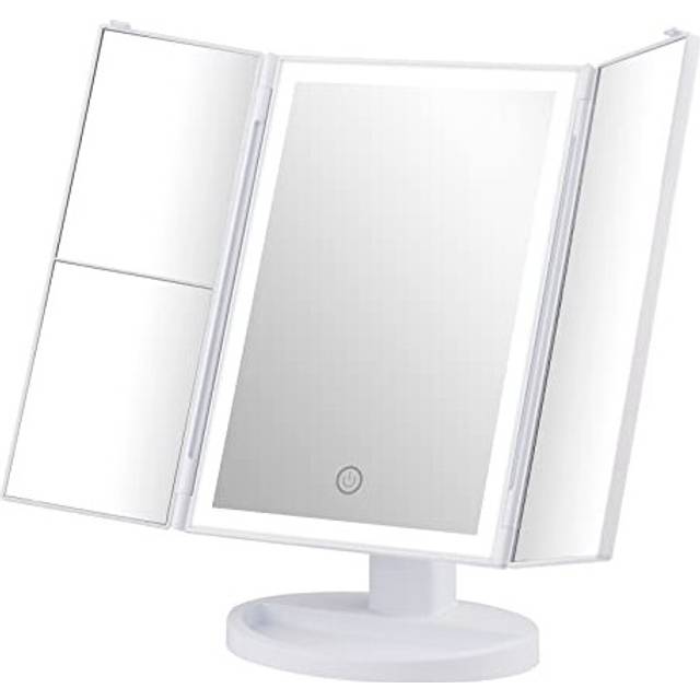 GRIFEMA GF1001W LED-Sminkspegel Med Ljus, Trippel Förstoring 1x/2x/3x, 180° Justerbar Rotation, Touchbrytare, Dubbel Strömförsörjning, Vit