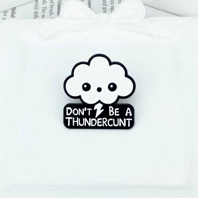SHEIN 1pc Creative Metal Badge DON&#34;T BE A THUNDERCUNT With Cute Cloud & Lightning Shape, Baked Enamel Alloy Brooch For Daily Outfits, Bags, Jackets Accessor