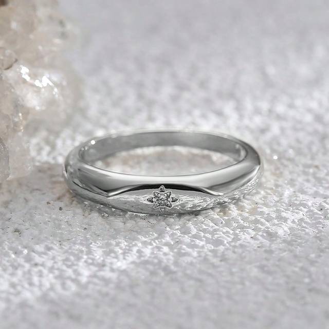 Charm-In Simple Minimalist Rings Brass Silver Plated Rings Starry Engraved Ring With Cubic Zirconia - Hypoallergenic, Fade-Resistant, Stackable Ring For Girls,