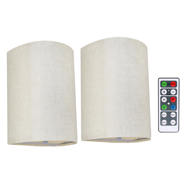 moresk-Rechargeable Wall Sconce Magnetic Wireless Lamp RGB Colors Dimmable with Fabric Linen Shade and Remote, Lighting 2Pcs