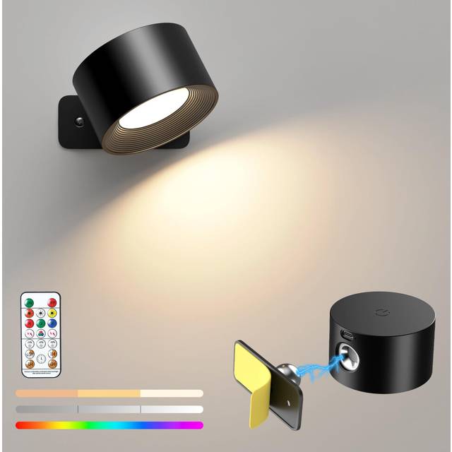 Rechargeable Wall Light Indoor with 16 RGB Lights, LED Wall Lamp Touch Control Wall Sconce with Remote Control, 360