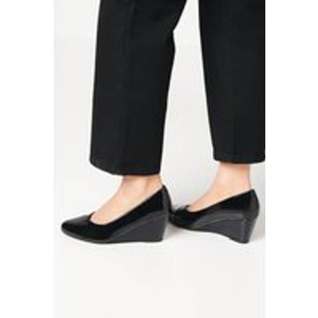 Womens Wide Fit Daisy Almond Toe Mid Wedge Court Shoes - True Black - 3
