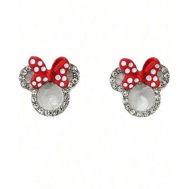 Disney 1pair Disney Mickey Mouse Minnie Anime Earrings Kawaii Minnie Ear Studs Carton Jewelry Woman Accessories Stud Girl Gifts