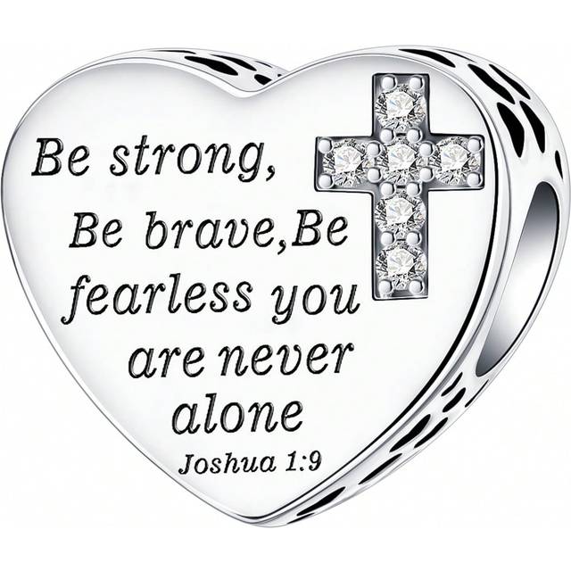 SHEIN Silver Plated Charm Love Cross Diamond Be Strong Be Brave Beads Charm Pendant Ball Suitable For Bracelets DIY Women&#39;s Jewelry