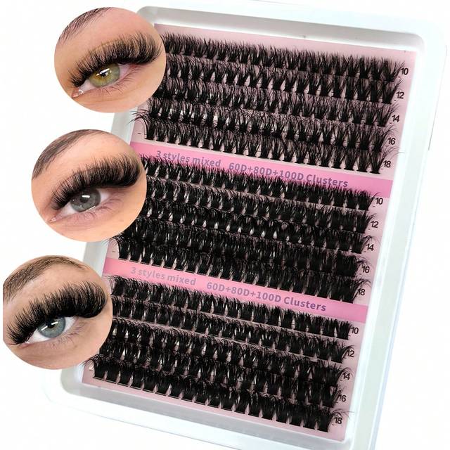 SHEIN 300/290/240 Bundles 15 Rows 60/80/100 Root Clustered Natural Water Mink Lashes 10-18mm Mix Length 3d Russian Volume Individual Eyelash Extension, Blac