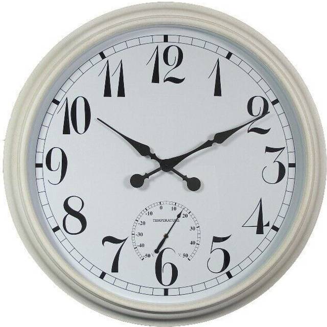 Outdoor Garden Wall Clock with Thermometer Big Time White 90cm - One Size