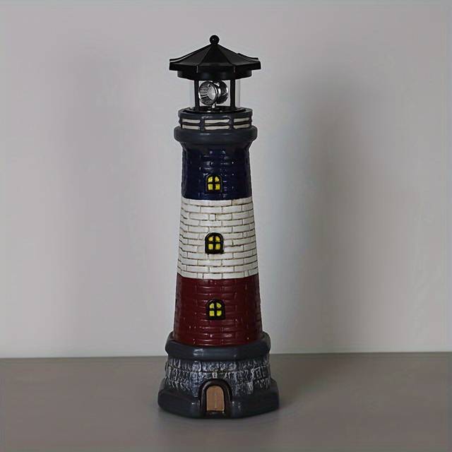 (Black) Solar Lighthouse, Outdoor Garden Decoration, Yard Landscape Light, Garden Statue Ornament, Lawn Light, Crafts Decoration, Rotating LED Light C