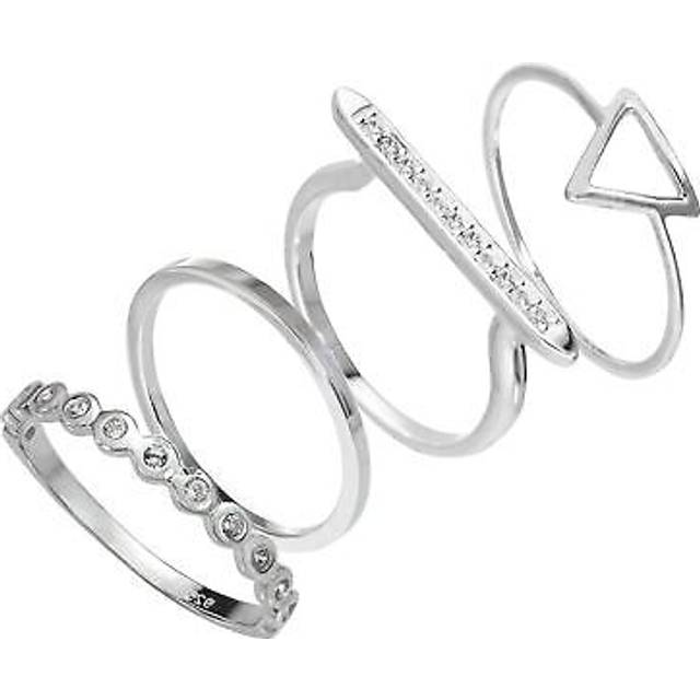 Sterling Silver Triangle & Bar Geometric Cz Stacking Rings Set Shapes