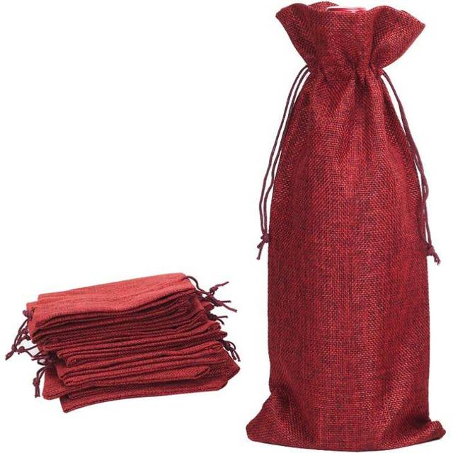 10Pcs Jute Wine Bags, Burlap Wine Bottle Gift Bags with Drawstring