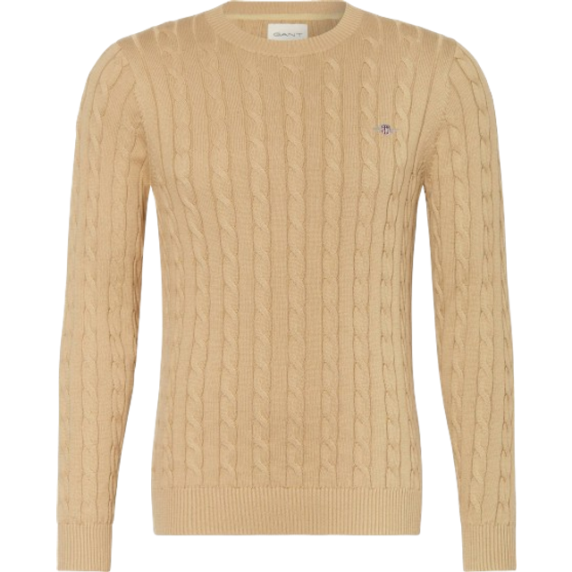 GANT Bomull Cable C-Neck Tröja för män, Mörk kaki, S