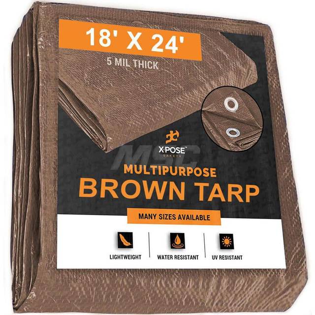 Multipurpose Protective Cover Brown Poly Tarp 18' x 24' - Durable  Water Resistant  Weather Resistant - 5 Mil Thick Polyethylene - by Xpose Safety