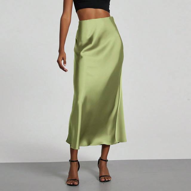 SHEIN Se-Hore Stylish & Women Satin Feeling Elastic Waist Maxi Skirt