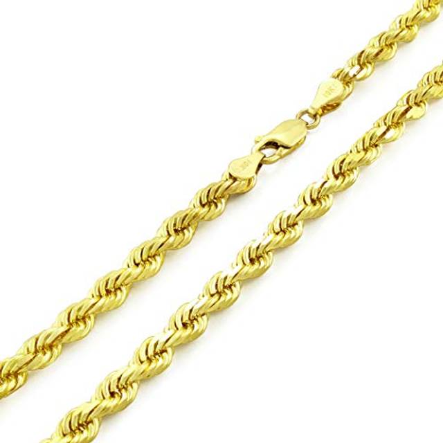 10k yellow gold 5mm solid mens diamond cut italian rope chain necklace 18"- 30"