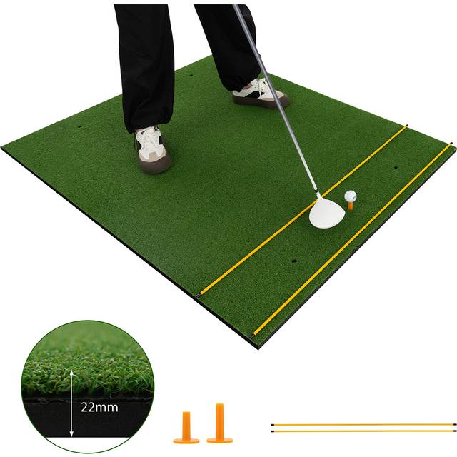 Costway Large Golf Hitting Mat with Rubber Tees and Alignment Sticks 25mm - Multi