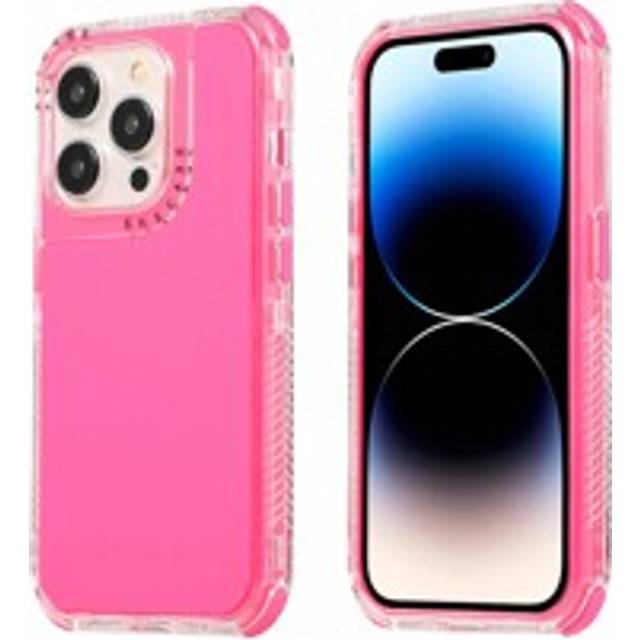 Apple Pink 1st tre-i-ett mjukt silikonfodral Set med personlighetsring, färgglad rygg & fyrhörnigt upphöjt anti-droppskydd, kompatibelt med Iphone11/1 - Skrikrosa (Multi-size)