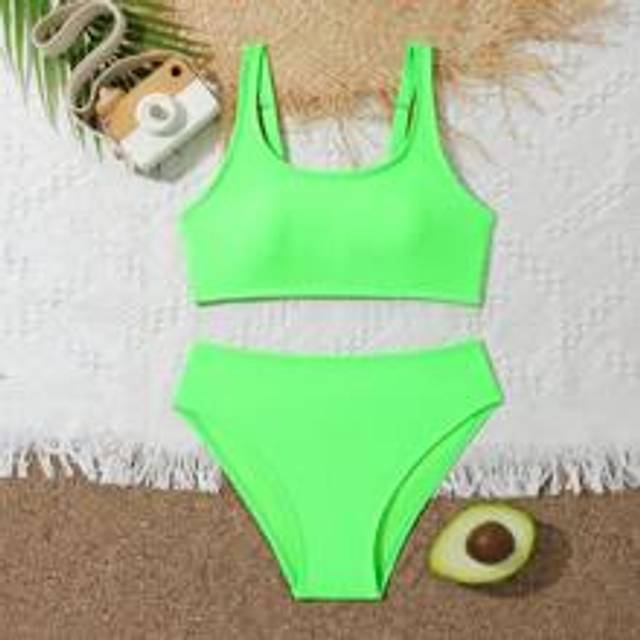 Tween Girl Summer Beach Fluorescerande grön topp och underdel Casual Neon Bikini Set Baddräkt för simning - Mint Grön (130,140,150,160)