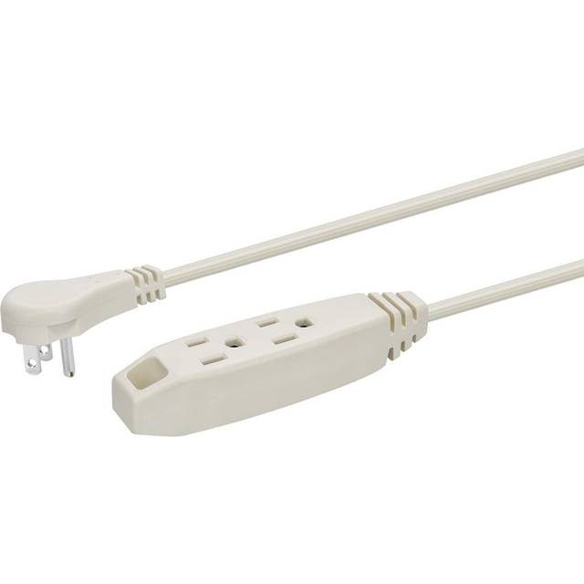 Monoprice 3-Outlet Flat Plug Household Extension Cord, 16AWG, 13A,  SPT-2, White, 10ft