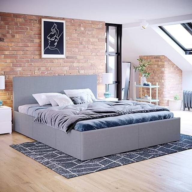 Veronica 5ft King Size Fabric Ottoman Bed Frame, 150 x 200 cm, Light-Grey-Linen