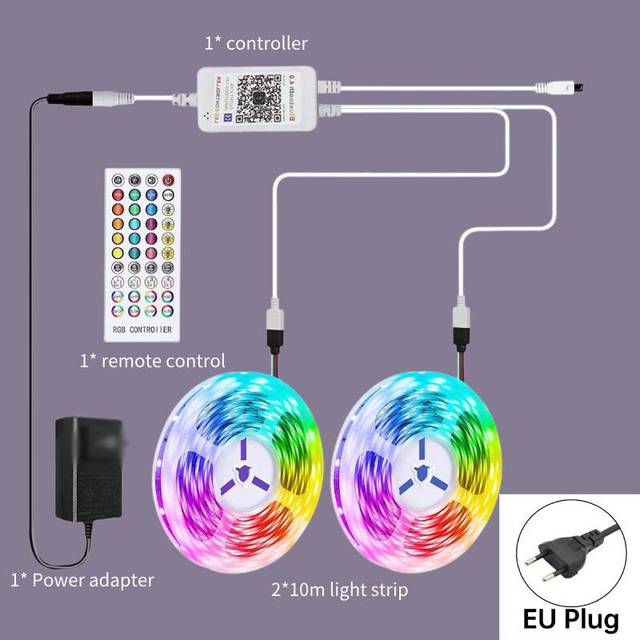 (EU) Led Strip Light 20m Music Sync Rgb Smart Strip Light With Remote And App Control