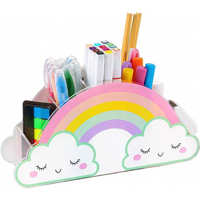 SHEIN Pencil Holder For Desk, Acrylic Pen Holder Rainbow Supply Caddy For Home Classroom Homeschool Office Desktop Storage Art Stationery Supplies Organizer