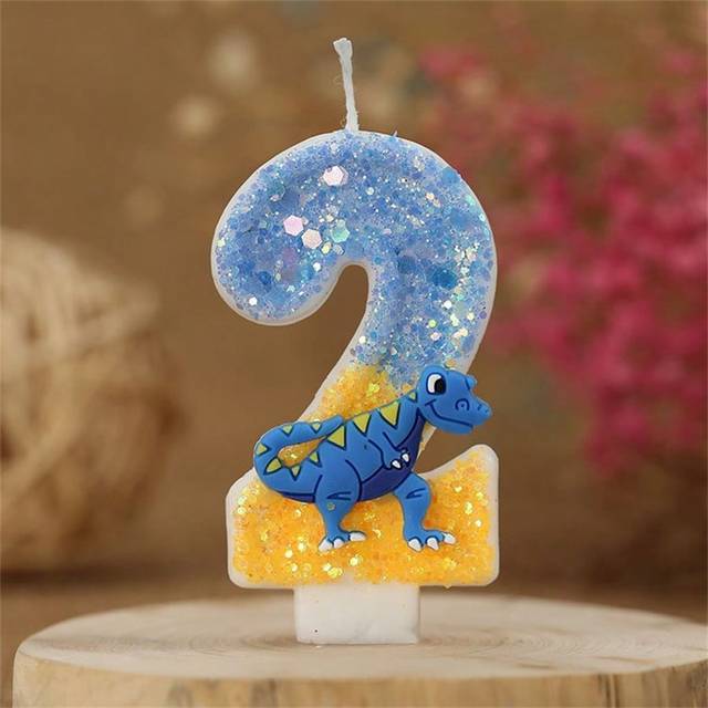 SHEIN 1pc Dinosaur Birthday Number Candles, 2.76in/7cm Cake Numeral Candles Sequins Numeral Candle, Dinosaur Theme Party Dino Jungle Jurassic Theme Cake Top