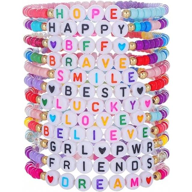 SHEIN 12pcs Women&#39;s Bohemian Surfer Bracelet With Colorful Beads & Heart Shaped Letters, Gift For Girls Valentines