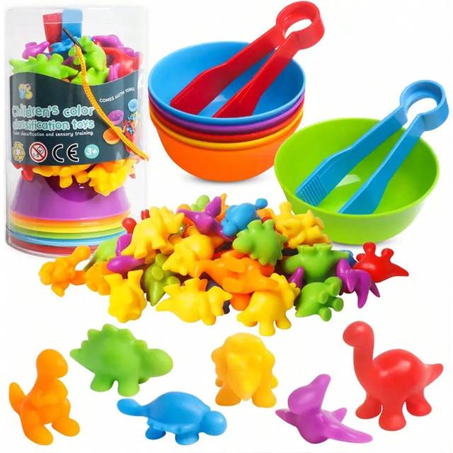 SHEIN Dinosaur Count & Sorter Playset - Interactive Math Learning Toy With Colorful Stacking Bowls - Ideal Toddler STEM Educational Gift For Christmas(Anima