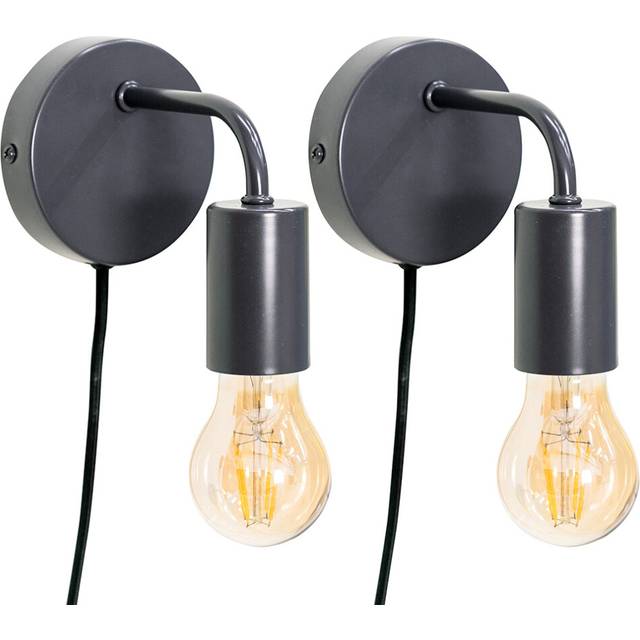 ValueLights Jordy Colour Pop Charcoal Plug-in LED Wall Light 2 Pack - Grey