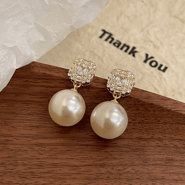 IHOIU 1pair Cubic Zirconia Crystal Pearl Earrings With 925 Silver Needle For Women, New Arrival Elegant Jewelry, Unique Design With French Style, Suitable F