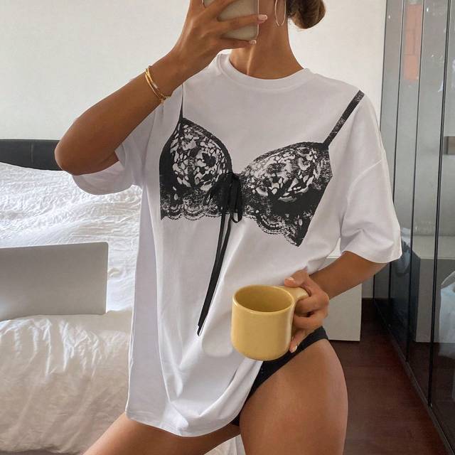 Livesso Women&#39;s Round Neck T-Shirt With Printed Design And Front Tie, Daily Casual Stylish Graphic Tee