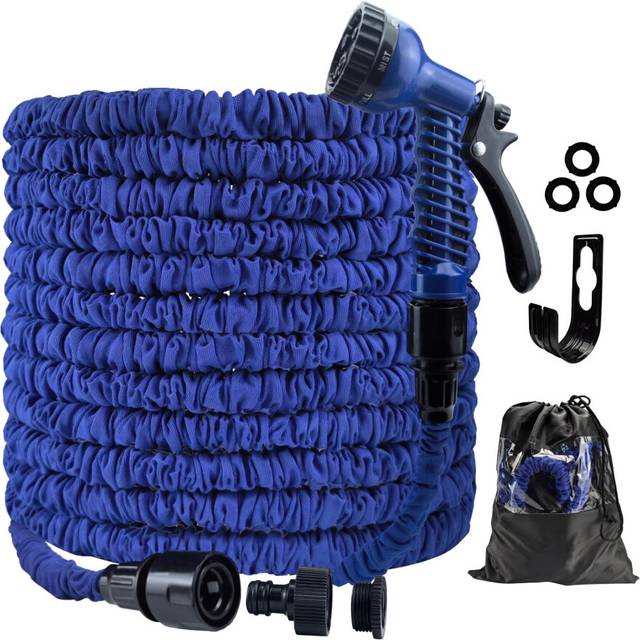 "100FT Garden Hose Pipe Expandable Garden Hose with 3/4"", 1/2"" Fittings, Expanding Magic Hose, Garden Hose with 7 Function Spray Nozzle, 100% Natural"