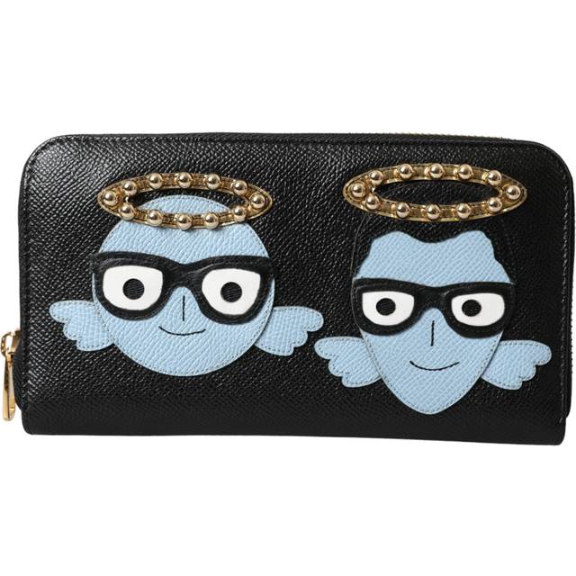 Dolce & Gabbana, Accessoarer, Herr, ONE Size, Läder, Lyxigt Läderplånbok med Ängelmotiv - black (ONE SIZE)
